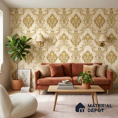 FE504-1 | 10 Meter x 21 Inch PVC Damask Look Wallpaper - 57 Sq. Ft. | Minimum 15% wastage during installation