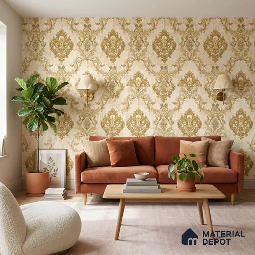 FE504-1 | 10 Meter x 21 Inch PVC Damask Look Wallpaper - 57 Sq. Ft. | Minimum 15% wastage during installation