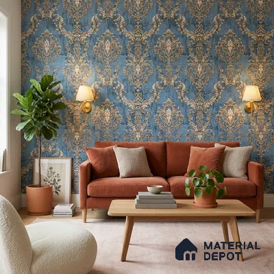 FE504-3 | 10 Meter x 21 Inch PVC Damask Look Wallpaper - 57 Sq. Ft. | Minimum 15% wastage during installation