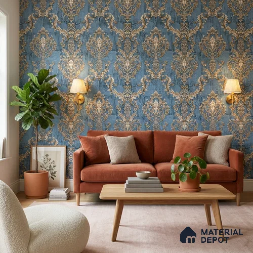 FE504-3 | 10 Meter x 21 Inch PVC Damask Look Wallpaper - 57 Sq. Ft. | Minimum 15% wastage during installation