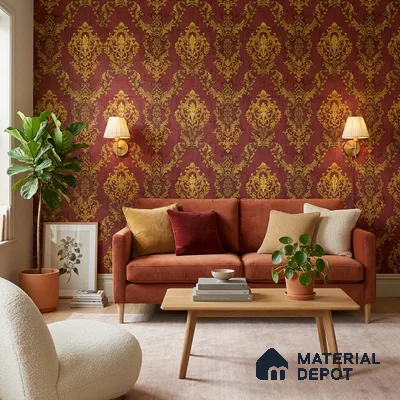 FE504-4 | 10 Meter x 21 Inch PVC Damask Look Wallpaper - 57 Sq. Ft. | Minimum 15% wastage during installation