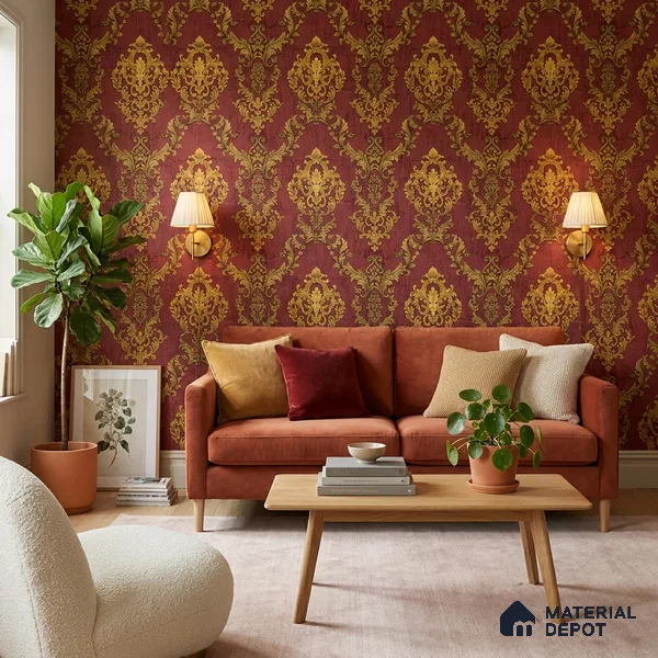 FE504-4 | 10 Meter x 21 Inch PVC Damask Look Wallpaper - 57 Sq. Ft. | Minimum 15% wastage during installation