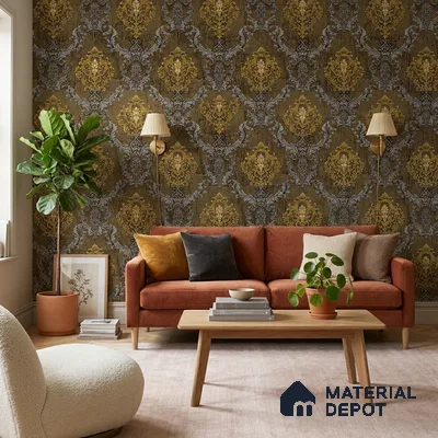 FE504-6 | 10 Meter x 21 Inch PVC Damask Look Wallpaper - 57 Sq. Ft. | Minimum 15% wastage during installation