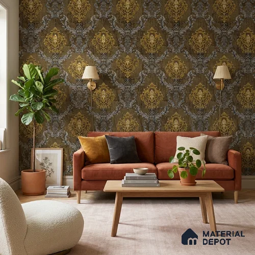 FE504-6 | 10 Meter x 21 Inch PVC Damask Look Wallpaper - 57 Sq. Ft. | Minimum 15% wastage during installation