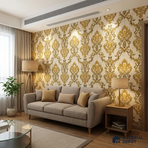 FE504-2 | 10 Meter x 21 Inch PVC Damask Look Wallpaper - 57 Sq. Ft. | Minimum 15% wastage during installation