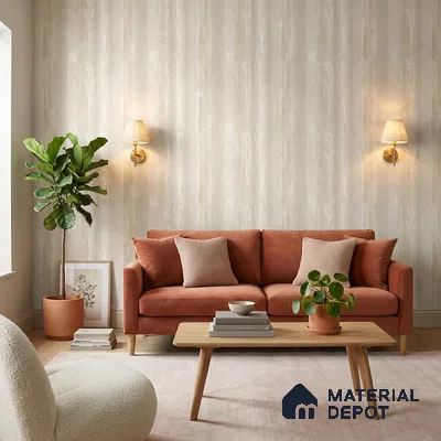 FE505-2 | Ivory Cream Vertical Streak PVC Patterned Wallpaper - 10 Meter x 21 Inch, 57 Sq. Ft. (Min. 15% Wastage)