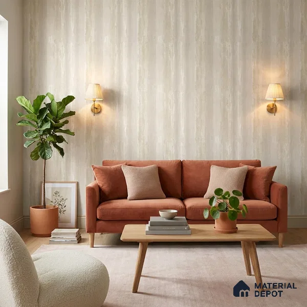 FE505-2 | Ivory Cream Vertical Streak PVC Patterned Wallpaper - 10 Meter x 21 Inch, 57 Sq. Ft. (Min. 15% Wastage)