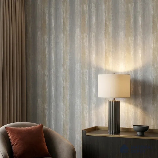 FE505-4 | Silver Grey Vertical Streak PVC Patterned Wallpaper - 10 Meter x 21 Inch, 57 Sq. Ft. (Min. 15% Wastage)