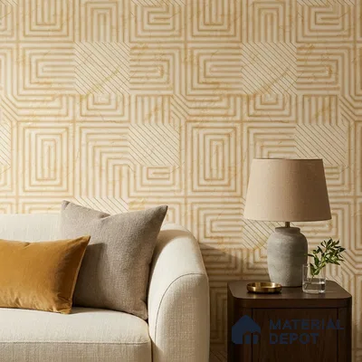 FE506-1 | Golden Yellow Greek Key Maze PVC Patterned Wallpaper - 10 Meter x 21 Inch, 57 Sq. Ft. (Min. 15% Wastage)
