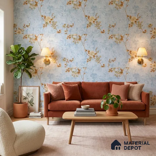 FE508-2 | 10 Meter x 21 Inch PVC Florals Look Wallpaper - 57 Sq. Ft. | Minimum 15% wastage during installation