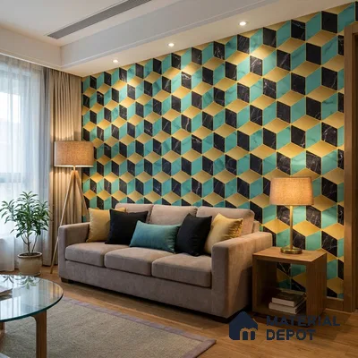 FE510-2 | Teal Cube Marble PVC Geometric Wallpaper - 10 Meter x 21 Inch, 57 Sq. Ft. (Min. 15% Wastage)