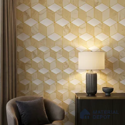 FE510-4 | Gold Cube Marble PVC Geometric Wallpaper - 10 Meter x 21 Inch, 57 Sq. Ft. (Min. 15% Wastage)