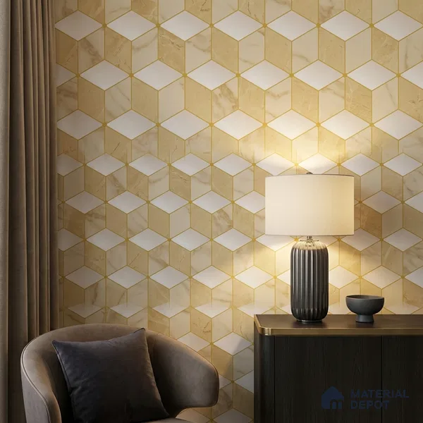 FE510-4 | Gold Cube Marble PVC Geometric Wallpaper - 10 Meter x 21 Inch, 57 Sq. Ft. (Min. 15% Wastage)