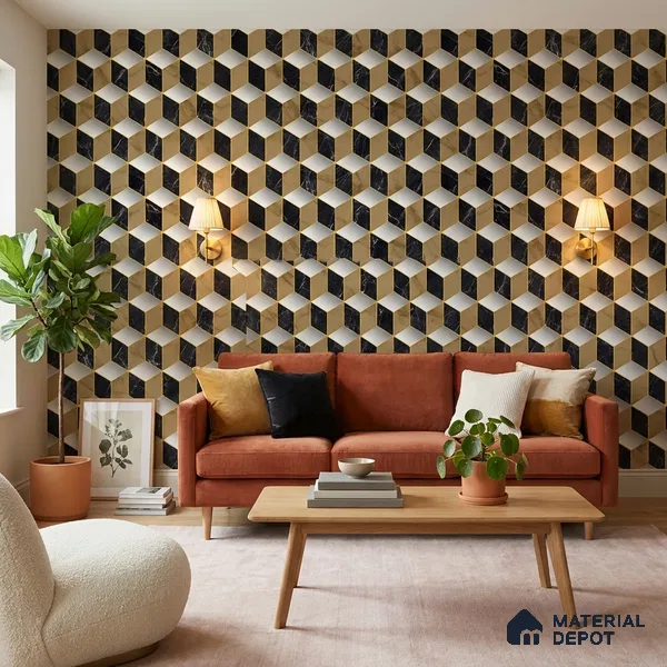 FE510-5 | 10 Meter x 21 Inch PVC Geometric Look Wallpaper - 57 Sq. Ft. | Minimum 15% wastage during installation