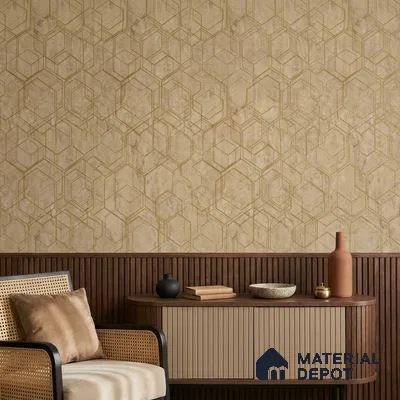 AMBL23411 | Sand Hexagon Line Geometric Wallpaper - 10 Meter x 21 Inches, 57.05 Sq. Ft. (Min. 15% Wastage)