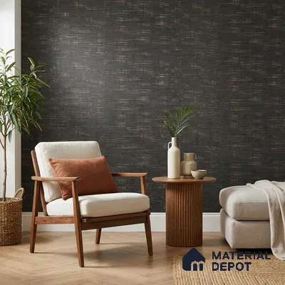 AMBL23424 | Black Frayed Ikat Textured Wallpaper - 10 Meter x 21 Inches, 57.05 Sq. Ft. (Min. 15% Wastage)