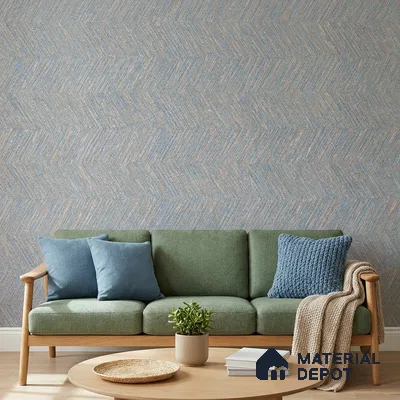 RD2609 | Blue & Tan Chevron Zigzag PVC Patterned Wallpaper - 10 Meter x 21 Inch, 57 Sq. Ft. (Min. 15% Wastage)