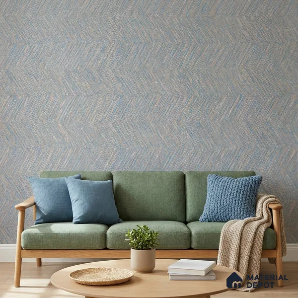RD2609 | Blue & Tan Chevron Zigzag PVC Patterned Wallpaper - 10 Meter x 21 Inch, 57 Sq. Ft. (Min. 15% Wastage)