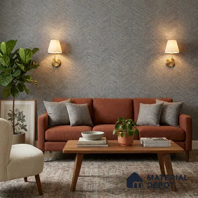 RD2605 | Charcoal Grey Chevron Zigzag PVC Patterned Wallpaper - 10 Meter x 21 Inch, 57 Sq. Ft. (Min. 15% Wastage)