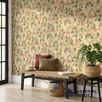 23822 | Sand Berry Sprigs Floral Wallpaper - 10 Meter x 21 Inches, 57.41 Sq. Ft. (Min. 15% Wastage)