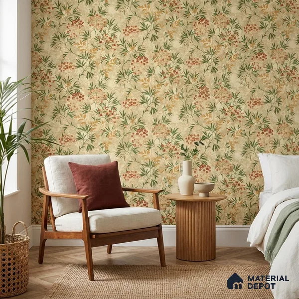 23823 | Sand Red Berry Sprigs Floral Wallpaper - 10 Meter x 21 Inches, 57.41 Sq. Ft. (Min. 15% Wastage)