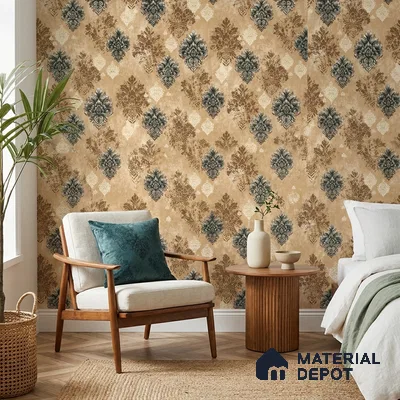23827 | 10 Meter x 21 Inches Damask Look Wallpaper - 57.41 Sq. Ft. | Minimum 15% wastage during installation