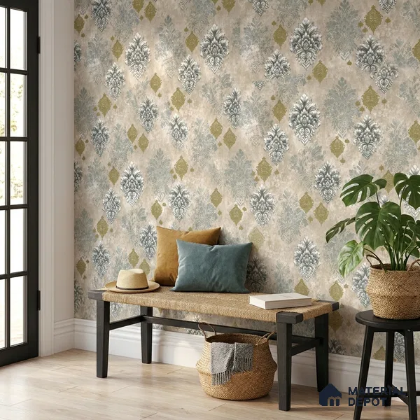 23829 | 10 Meter x 21 Inches Damask Look Wallpaper - 57.41 Sq. Ft. | Minimum 15% wastage during installation