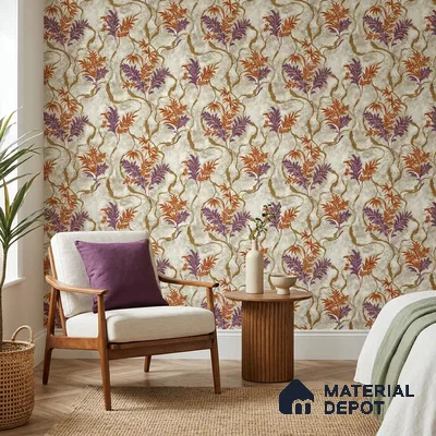 23849 | Grey Fern Vine Floral Wallpaper - 10 Meter x 21 Inches, 57.41 Sq. Ft. (Min. 15% Wastage)