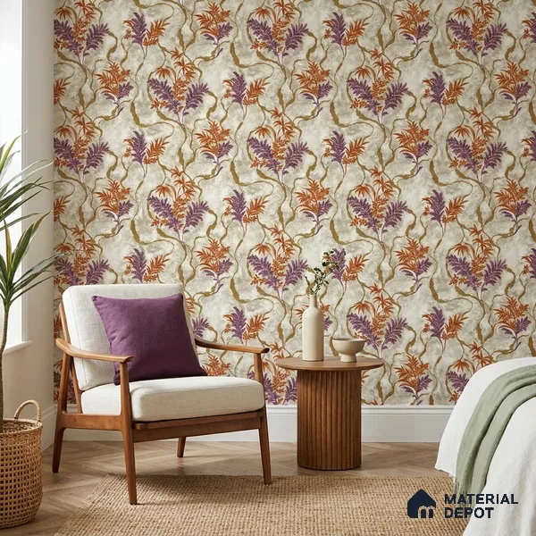 23849 | Grey Fern Vine Floral Wallpaper - 10 Meter x 21 Inches, 57.41 Sq. Ft. (Min. 15% Wastage)