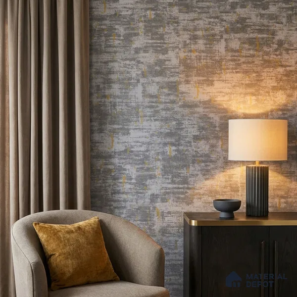9050 | Lavender Grey & Gold Brushed Texture Patterned Wallpaper - 10 Meter x 21 Inch, 57 Sq. Ft. (Min. 15% Wastage)