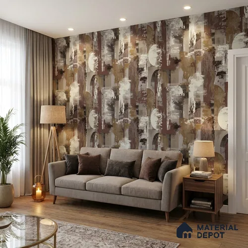 74033-5 | Rust & Cream Circle Grid Mural Patterned Wallpaper - 5 Meter x 42 Inch, 57.41 Sq. Ft. (Min. 15% Wastage)