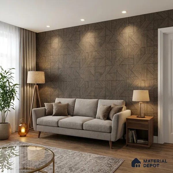 74035-5 | Brown Chevron Veneer Geometric Wallpaper - 5 Meter x 42 Inch, 57.41 Sq. Ft. (Min. 15% Wastage)