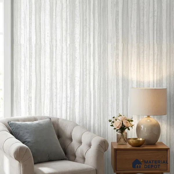 74050-1 | Off White Grey Streaked Vertical Patterned Wallpaper - 5 Meter x 42 Inch, 57.41 Sq. Ft. (Min. 15% Wastage)