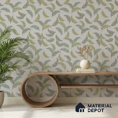74042-3 | Sage Green Scattered Feathers Floral Wallpaper - 5 Meter x 42 Inch, 57.41 Sq. Ft. (Min. 15% Wastage)