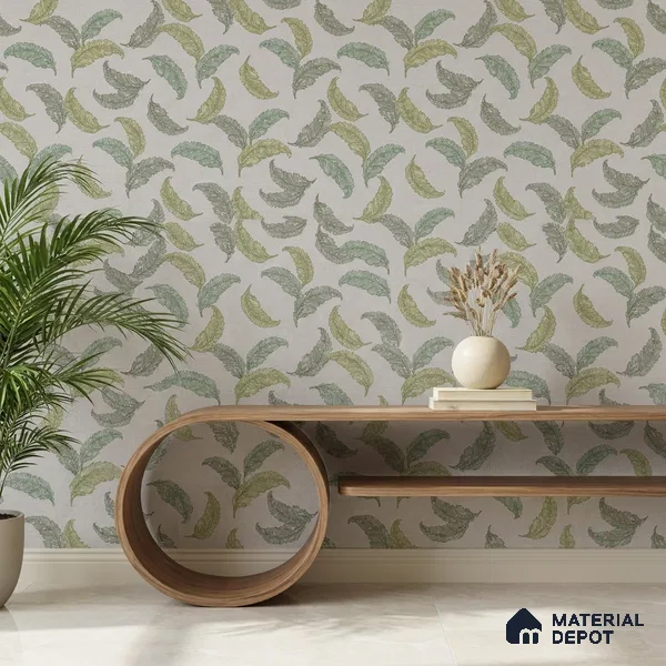 74042-3 | Sage Green Scattered Feathers Floral Wallpaper - 5 Meter x 42 Inch, 57.41 Sq. Ft. (Min. 15% Wastage)