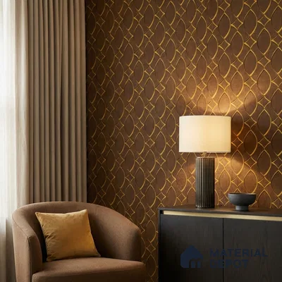 WK160-20 | Brown Lattice Gold Patterned Wallpaper - 10 Meter x 21 Inches, 57.37 Sq. Ft. (Min. 15% Wastage)