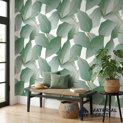 1132 | Green Eucalyptus Leaves Floral Wallpaper - 10 Meter x 21 Inches, 57.37 Sq. Ft. (Min. 15% Wastage)