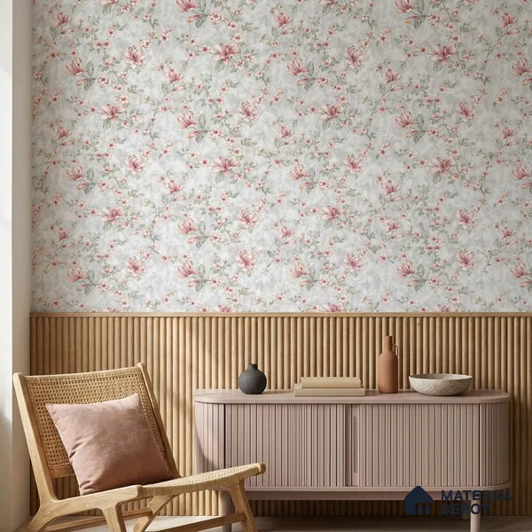 WK160-15 | Grey Magnolia Blossom Floral Wallpaper - 10 Meter x 21 Inches, 57.37 Sq. Ft. (Min. 15% Wastage)