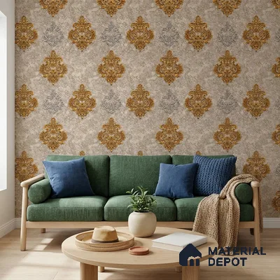 1148 | 10 Meter x 21 Inches Damask Look Wallpaper - 57.37 Sq. Ft. | Minimum 15% wastage during installation