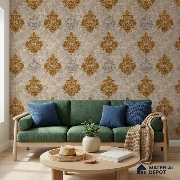 1148 | 10 Meter x 21 Inches Damask Look Wallpaper - 57.37 Sq. Ft. | Minimum 15% wastage during installation