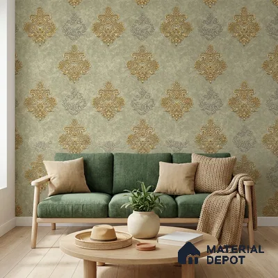 1142 | 10 Meter x 21 Inches Damask Look Wallpaper - 57.37 Sq. Ft. | Minimum 15% wastage during installation