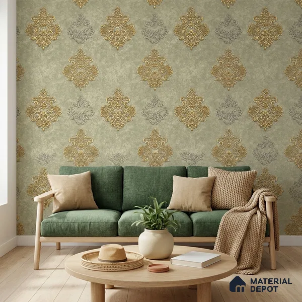 1142 | 10 Meter x 21 Inches Damask Look Wallpaper - 57.37 Sq. Ft. | Minimum 15% wastage during installation