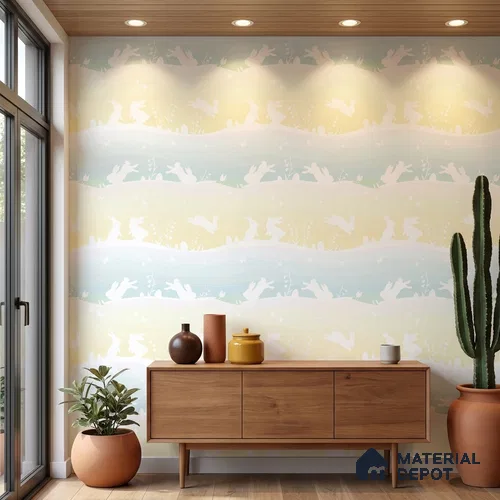 5174-1 | Pastel Yellow Bunny Meadow Patterned Wallpaper - 4 Meter x 42 Inches, 45.94 Sq. Ft. (Min. 15% Wastage)