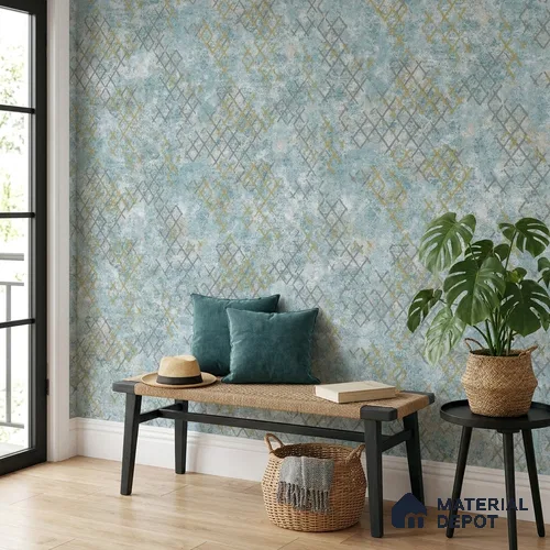 1150 | Teal Green Lattice Trellis Patterned Wallpaper - 10 Meter x 21 Inches, 57.37 Sq. Ft. (Min. 15% Wastage)