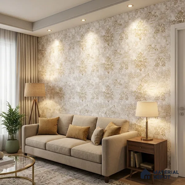 1127 | 10 Meter x 21 Inches Damask Look Wallpaper - 57.37 Sq. Ft. | Minimum 15% wastage during installation