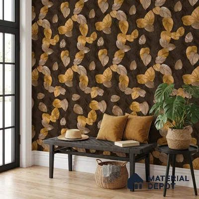 1105 | Brown Scattered Leaves Floral Wallpaper - 10 Meter x 21 Inches, 57.37 Sq. Ft. (Min. 15% Wastage)