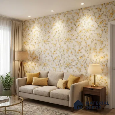 1120 | Yellow Trellis Blossom Branch Floral Wallpaper - 10 Meter x 21 Inches, 57.37 Sq. Ft. (Min. 15% Wastage)