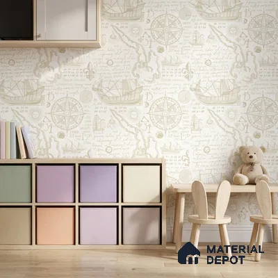5163-1 | 4 Meter x 42 Inches Map Look Wallpaper - 45.94 Sq. Ft. | Minimum 15% wastage during installation