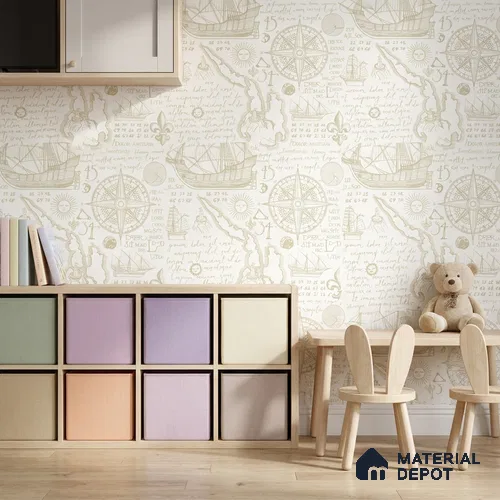 5163-1 | 4 Meter x 42 Inches Map Look Wallpaper - 45.94 Sq. Ft. | Minimum 15% wastage during installation