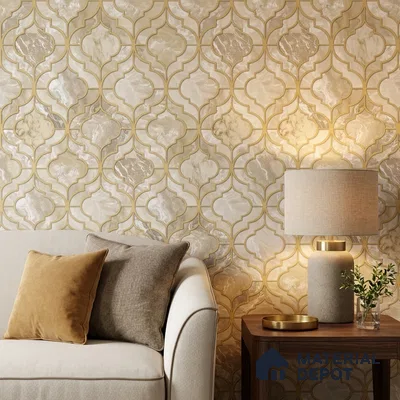 1116 | Cream & Gold Ogee Marble Lattice Patterned Wallpaper - 10 Meter x 21 Inches, 57.37 Sq. Ft. (Min. 15% Wastage)